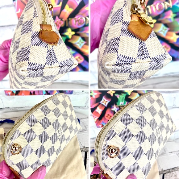 Louis Vuitton Damier Azur Cosmetic Pouch Crossbody Bag with leather strap - Picture 10 of 16